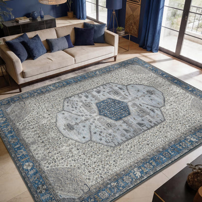 Keen Home Design 10x14 Rug - Machine Washable Area Rug with Non-Slip Backing, Ideal for Living Room, Dining Room, Bedroom - Vintage, Easy Clean, Durable, Low Pile Rug - (9'7" x 14')