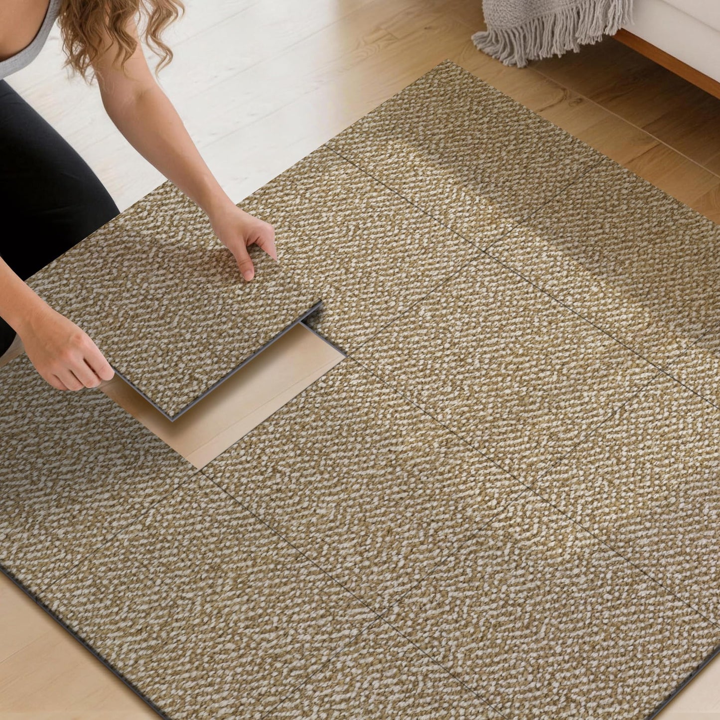 MatMaven Area Rugs for Kitchen,Living Room,6 Pieces 12"x12" Super Absorbent and DIY Square Carpet,Non Slip Machine Washable Rug,Soft Indoor Floor Carpet for Bedroom,Office,Sink,Laundry,Beige