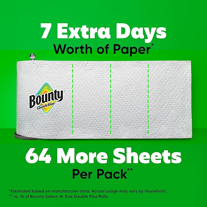 Bounty Paper Towels Quick Size, 16 Family Rolls = 40 Regular Rolls