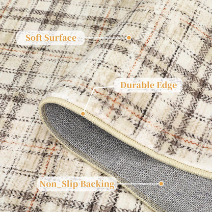 Garvee Washable 8x10 Area Rug for Living Room Non Slip Soft Bedroom Rugs Tartan Plaid Area Rug Non Shedding Low Pile Stain Resistant Carpet for Nursery Dining Room Playroom Office, Beige