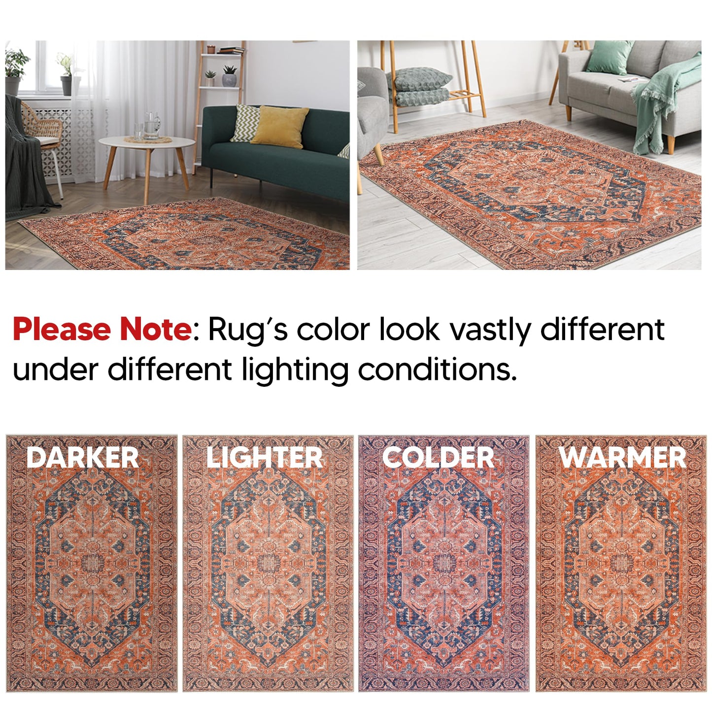 Keen Home Design 48"x72" Rug - Machine Washable Area Rug with Non-Slip Backing, Ideal for Living Room, Dining Room, Bedroom - Vintage, Easy Clean, Durable, Low Pile Rug - (4' x 6')