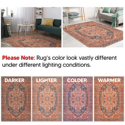 Keen Home Design 48"x72" Rug - Machine Washable Area Rug with Non-Slip Backing, Ideal for Living Room, Dining Room, Bedroom - Vintage, Easy Clean, Durable, Low Pile Rug - (4' x 6')