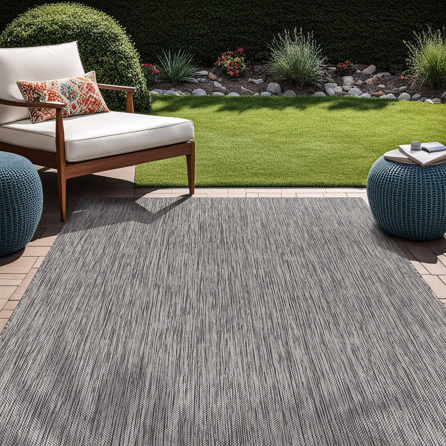 Beverly Rug Indoor Outdoor Rug 6x9, Washable Outside Carpet for Patio, Deck, Porch, Solid Modern Area Rug, Water Resistant, Silver Gray