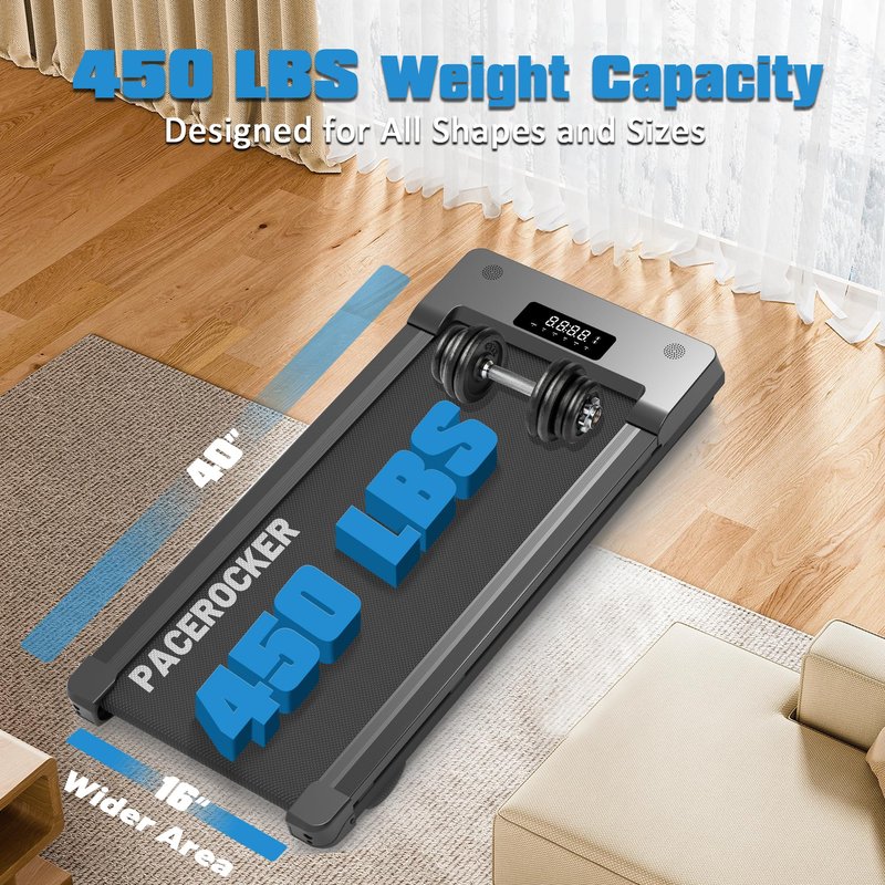 PACEROCKER Walking Pad Treadmill with 12% 9-Level Auto Incline, 450 lbs Capacity Bluetooth Speaker Under Desk Treadmills for Home Hiking, Black