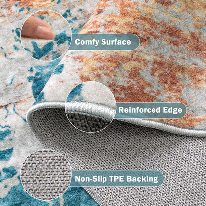 Beeiva Abstract Washable Rugs 8x10, Large Non Slip Area Rug for Living Room, Ultra Thin Foldable Low Pile Carpet for Bedroom Dining Room Playroom - Yellow/Blue