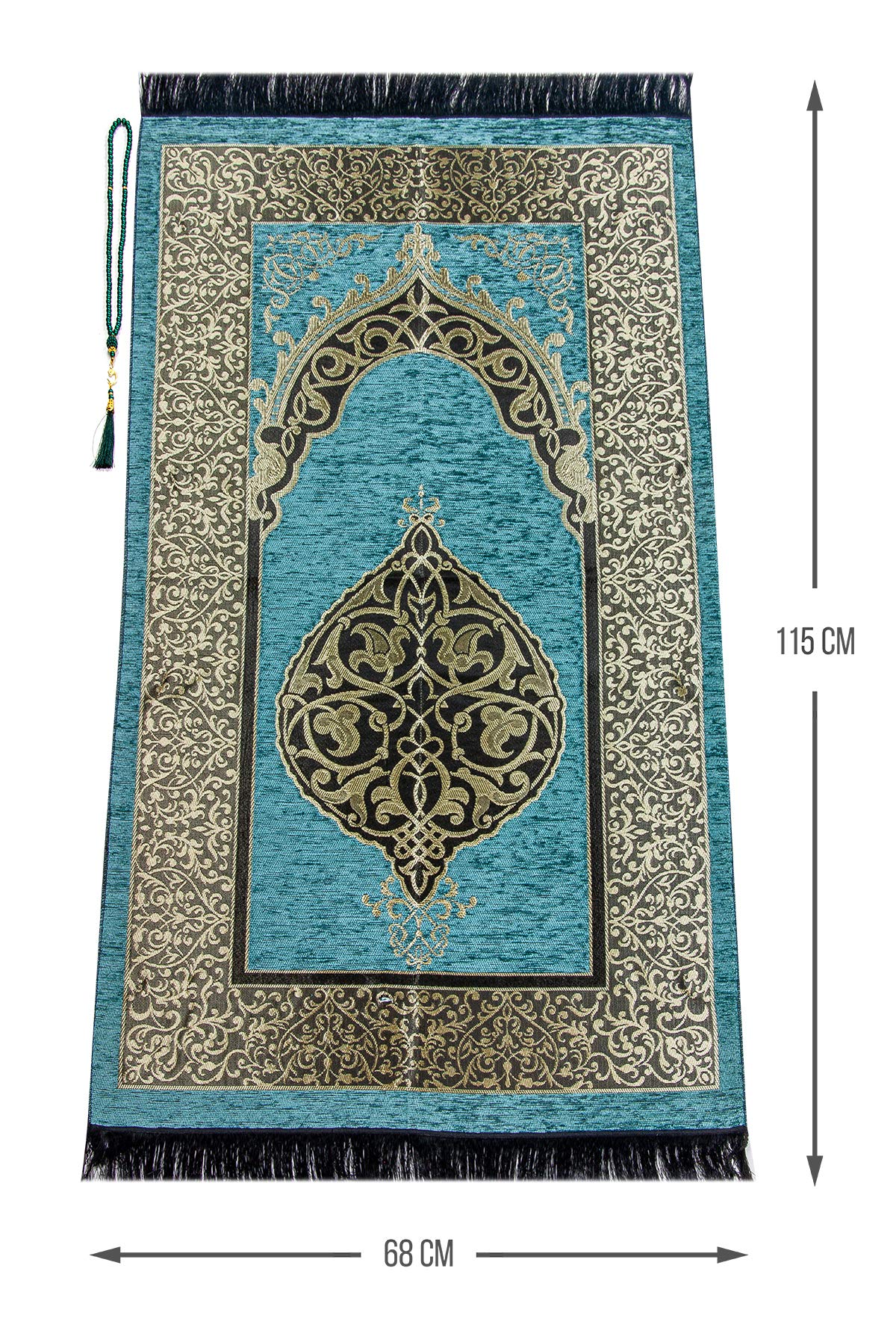 ihvan online Muslim Prayer Rug with 99 Beads Tasbih, Soft Chenille Sajadah, Lightweight & Foldable Janamaz, Portable Travel Prayer Mat, Islamic Gift for Eid, Ramadan, Hajj & Umrah, Mint Green