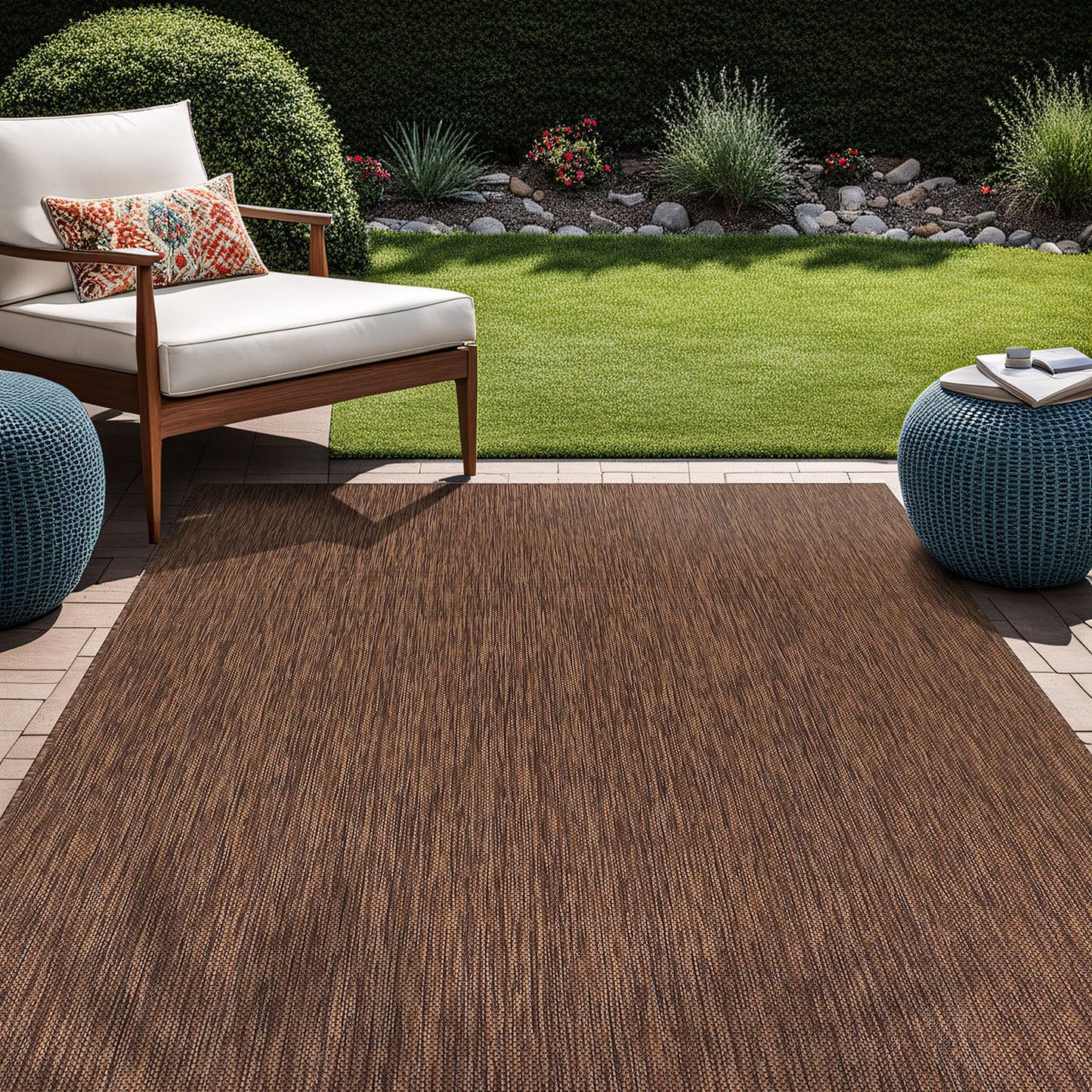 Beverly Rug Indoor Outdoor Rug 5x7, Washable Outside Carpet for Patio, Deck, Porch, Solid Modern Area Rug, Water Resistant, Gold Brown