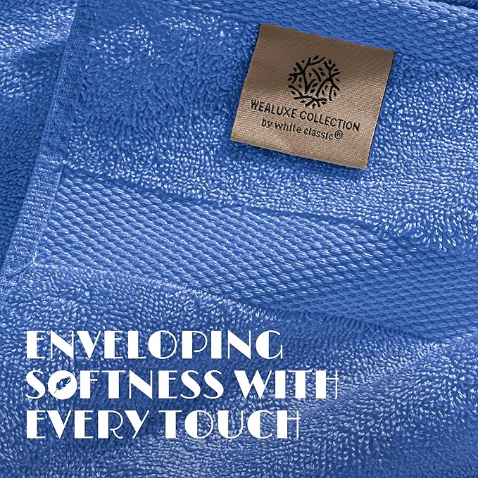 White Classic Wealuxe Light Blue Bath Towels 24x50 Inch, Cotton Towel Set