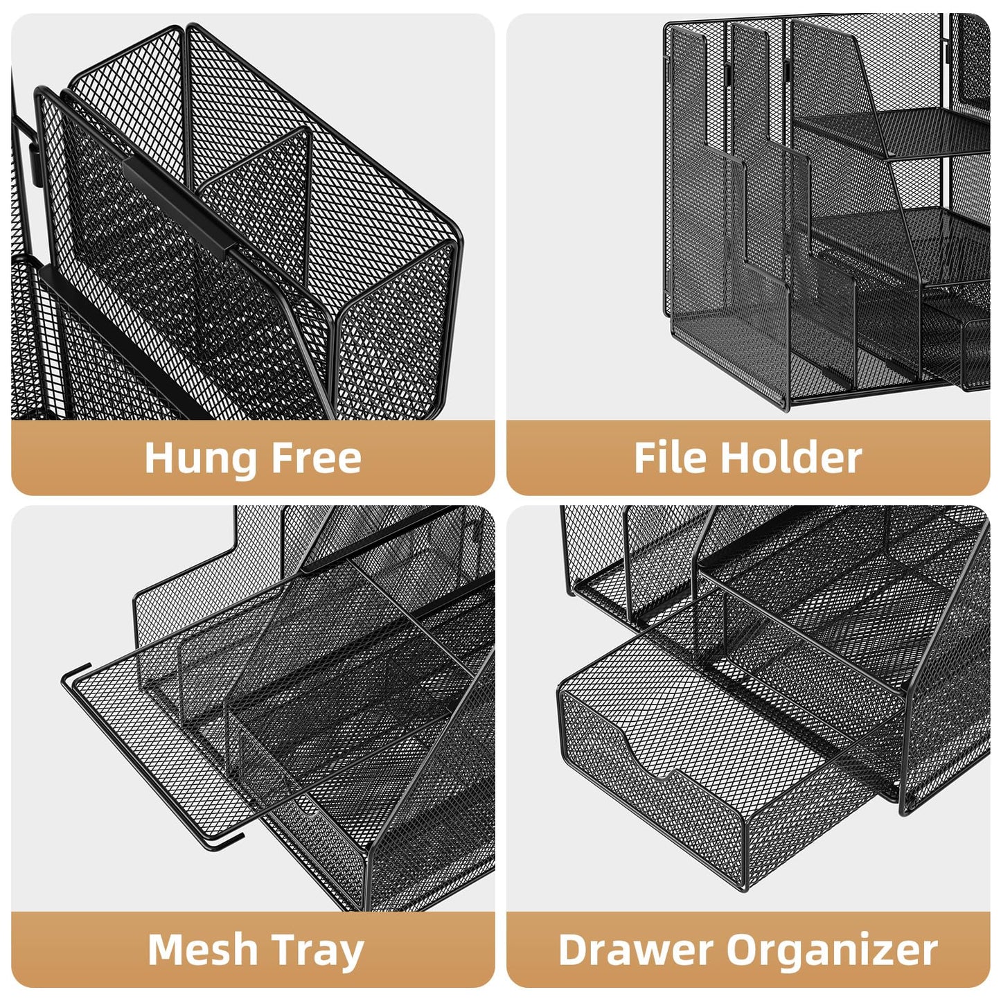 Marbrasse Desk Organizer and Accessories, 3-Tier File Organizer with Drawer and Pen Holder, Small Desktop Organizer and Storage for Workspace Office Supplies Black