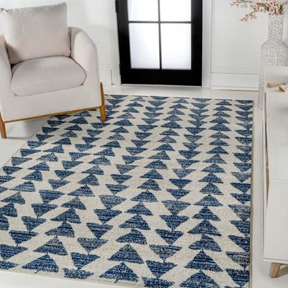 JONATHAN Y Aisha Moroccan Triangle Geometric Cream/Navy Indoor Area Rug, 8x10, Contemporary, Modern, Easy-Cleaning for Living Room, Bedroom, Kitchen, Pet Friendly, Non-Shedding (MOH206D-8)