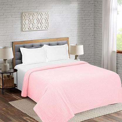 BELIZZI Home 100% Cotton Bed Blanket, Breathable Thermal Blanket Twin Size, Soft Chevron Thermal Blanket 60"x90", Cotton Bed Blanket, Perfect for Layering Any Bed for All Season, Pink