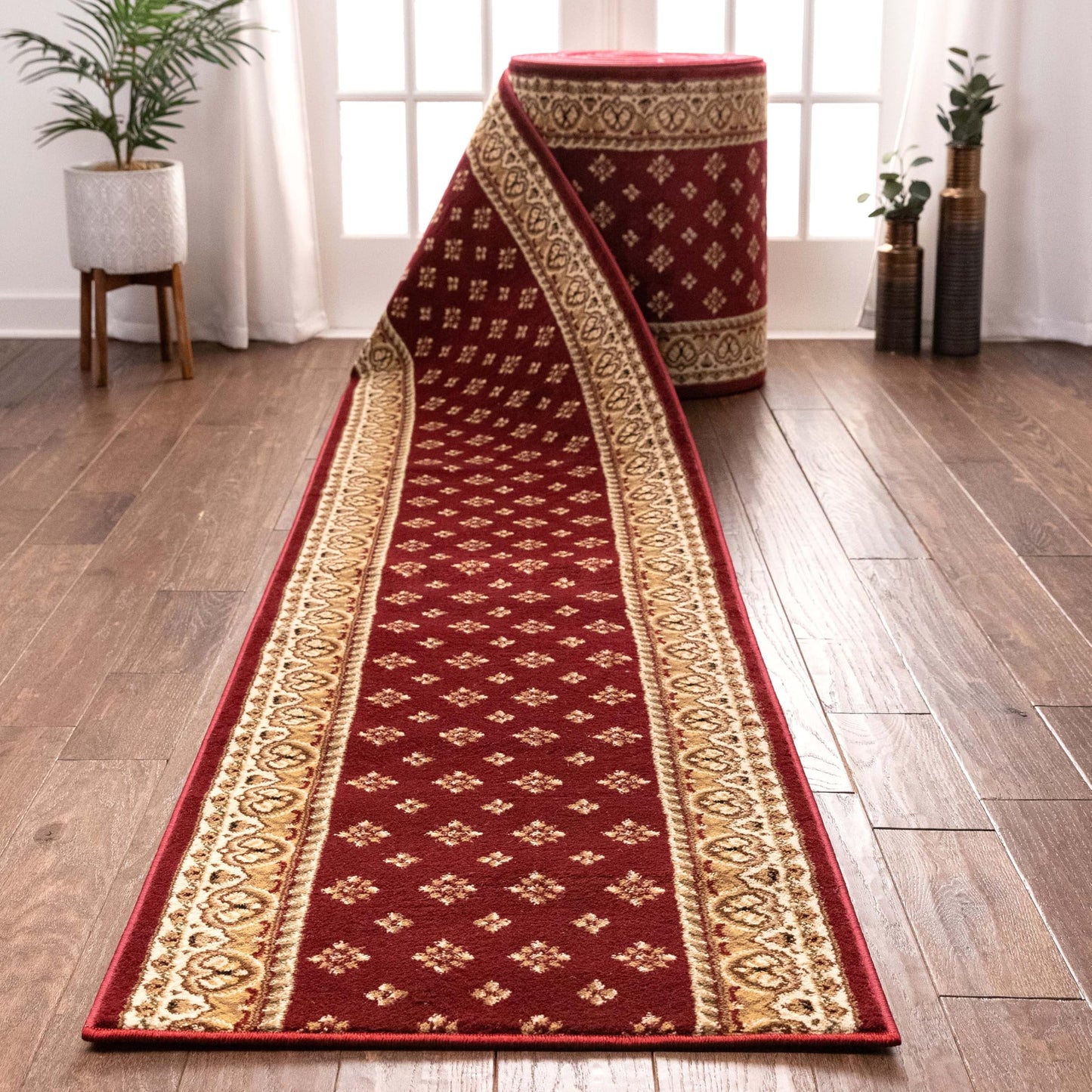 Well Woven Custom Size Hallway Stair Runner - Choose Your Custom Length - Noble Palace Red French European Traditional 27 Inch Wide x 11 Feet Long Runner (27" x 11') Floral Border Carpet