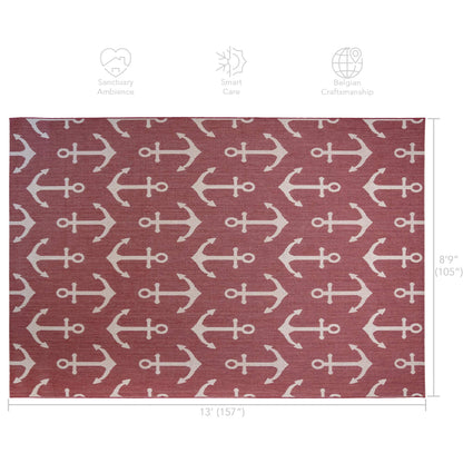 Gertmenian Indoor Outdoor Area Rug, Classic Flatweave, Washable, Stain & UV Resistant Carpet, Deck, Patio, Poolside & Mudroom, 9x13 Ft Extra Large, Anchor, Red
