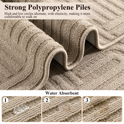 U'Artlines Kitchen Rugs and Mats Set of 3, Non Skid Washable Beige Geometric Kitchen Mats for Floor, Absorbent and Stain Resistant Floor Mat for Laundry, Sink Decor 20x32+20x48+20x59