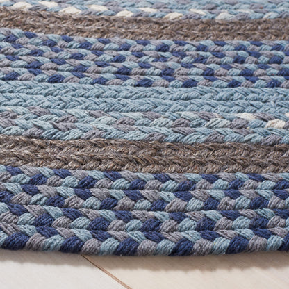 SAFAVIEH Braided Collection Area Rug - 4' x 6' Oval, Blue & Grey, Handmade Woven Cotton, Boho Reversible Style, Ideal for Living Room, Bedroom, Dining Space (BRD257M)