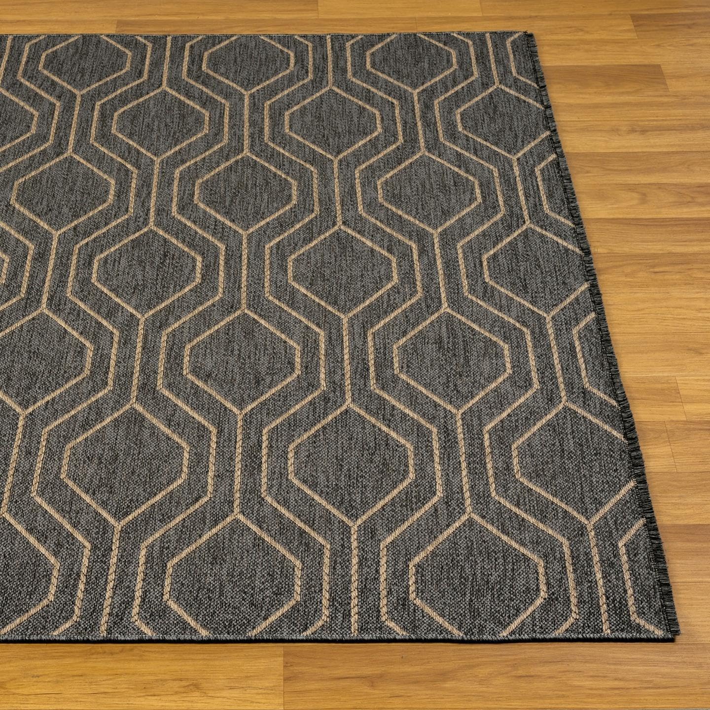 LUXE WEAVERS Moroccan Trellis Black 5x7 Washable Area Rug, Anti-Slip Geometric Carpet