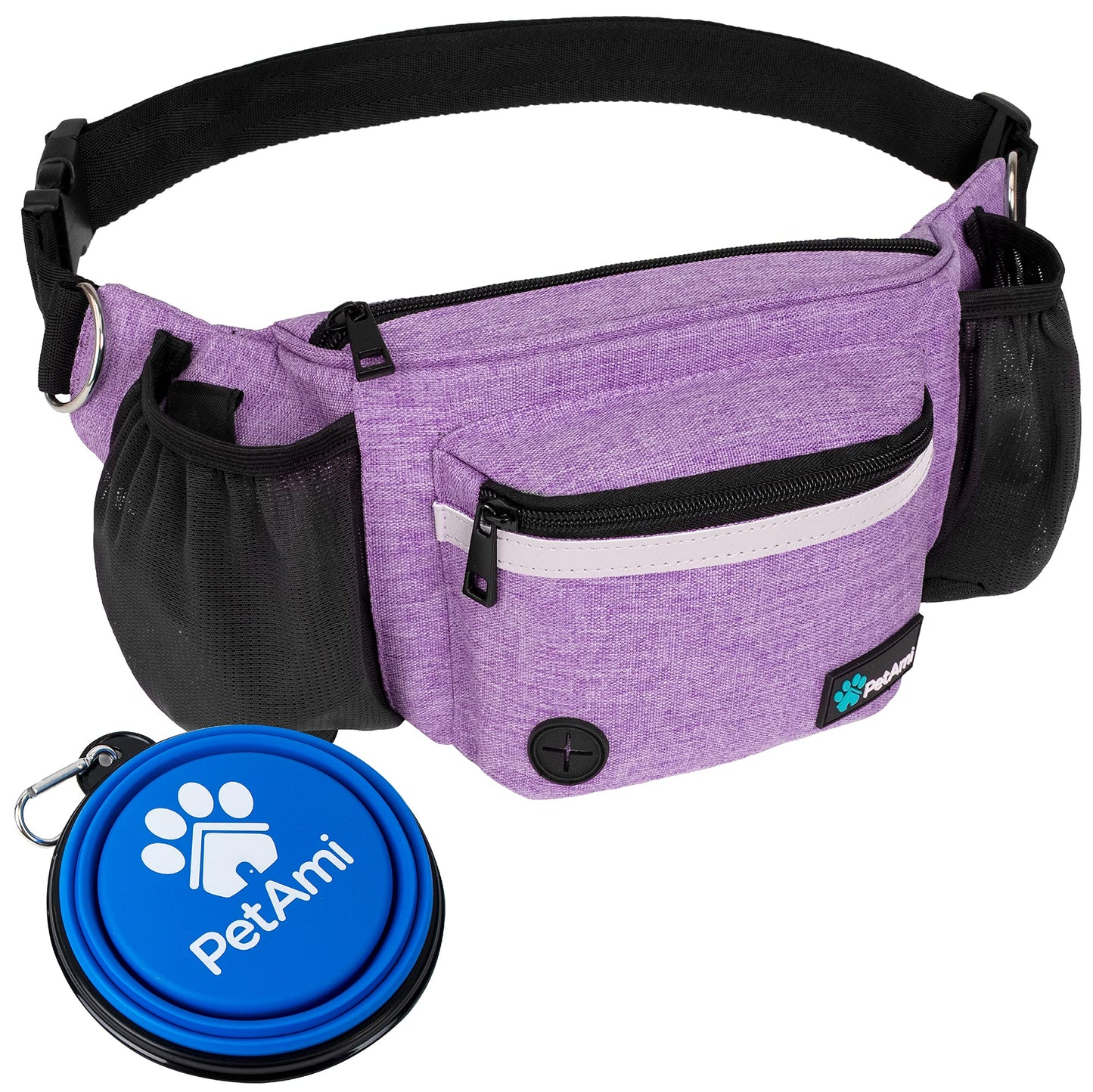 PetAmi Dog Fanny Pack, Treat Pouch for Dog Walking, Training, Built in Poop Bag Dispenser, Water Bottle Holder, Collapsible Bowl, Pet Treat Waist Belt for Hiking, Running, Kibbles (Camo Black)