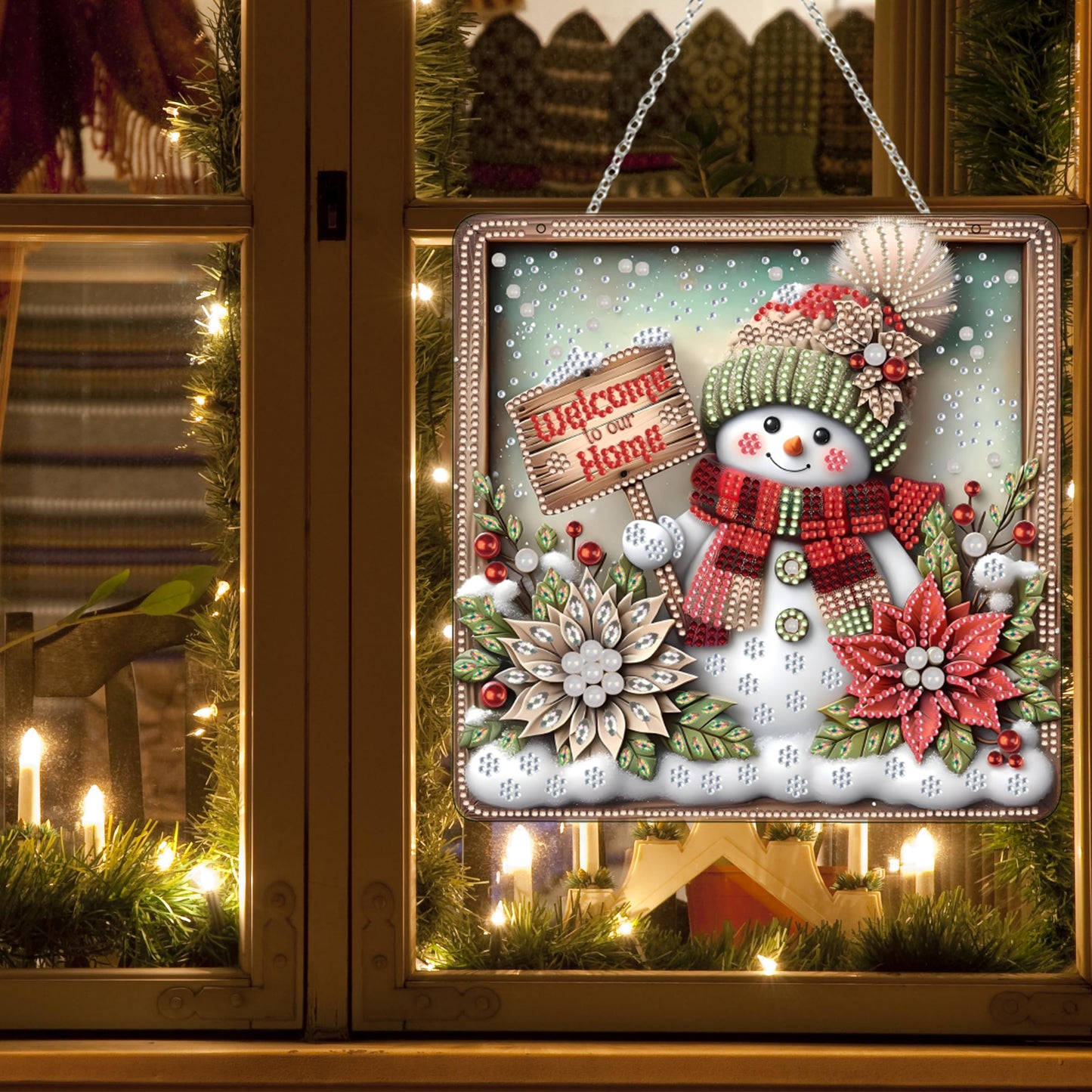 Diamond Art Hanging Kit for Adult,Special Shaped Rhinestone,DIY Acrylic Diamond Art Painting Window Pendants Home Garden Wall Hanging Kits Hanging Ornament,Double Sided. (Christmas Snowman-1)