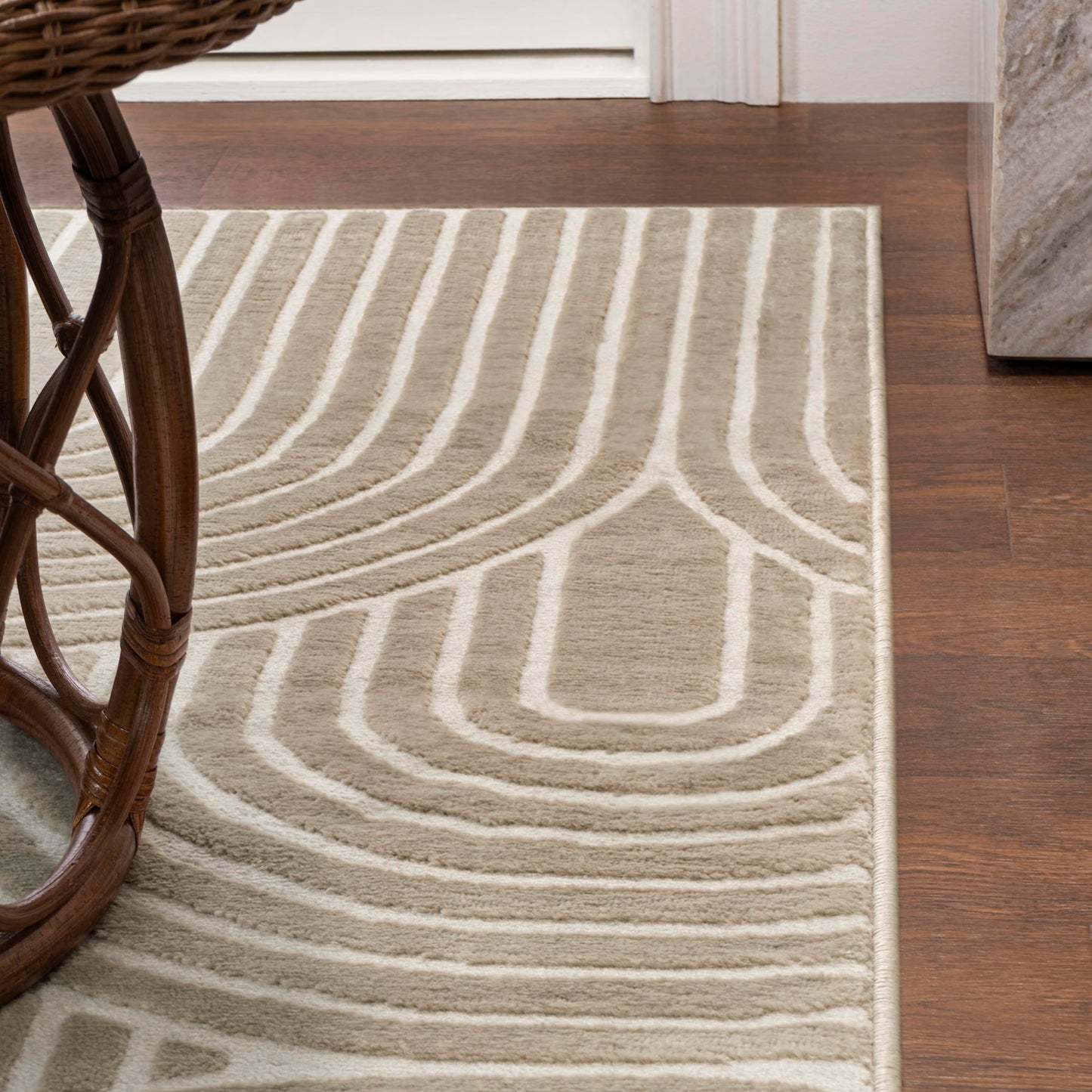 JONATHAN Y Art Deco Striped Arches Indoor Area Rug 3X5 Beige/Cream, Ariana MidCentury High-Low Two-Tone for Living Room, Bedroom, Kitchen, Easy-Cleaning, Pet-Friendly, Non-Shedding SND100A-3