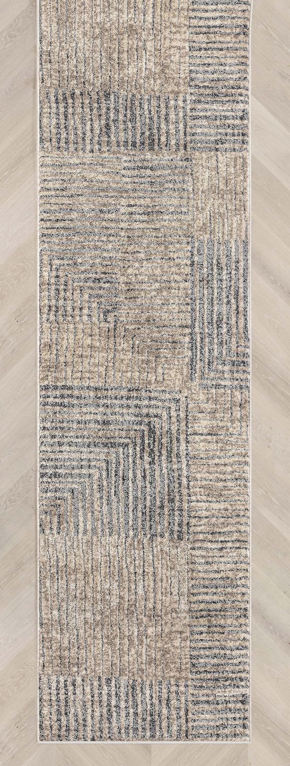Well Woven Custom Size Hallway Stair Runner - Choose Your Length - 27 Inches Wide x 19 Feet Long Runner (27" x 19' Runner) Rug - Ivory-Grey Sula Soft Touch, Modern Geometric - Hi-Lo Pile