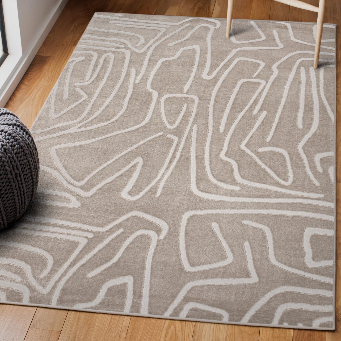 JONATHAN Y Graphic Lines High-Low Indoor Area Rug 3X5 Beige/Cream, Alcina Modern Scandinavian for Living Room, Bedroom, Kitchen, Easy-Cleaning, High Traffic, Pet-Friendly, Non-Shedding SND102A-3