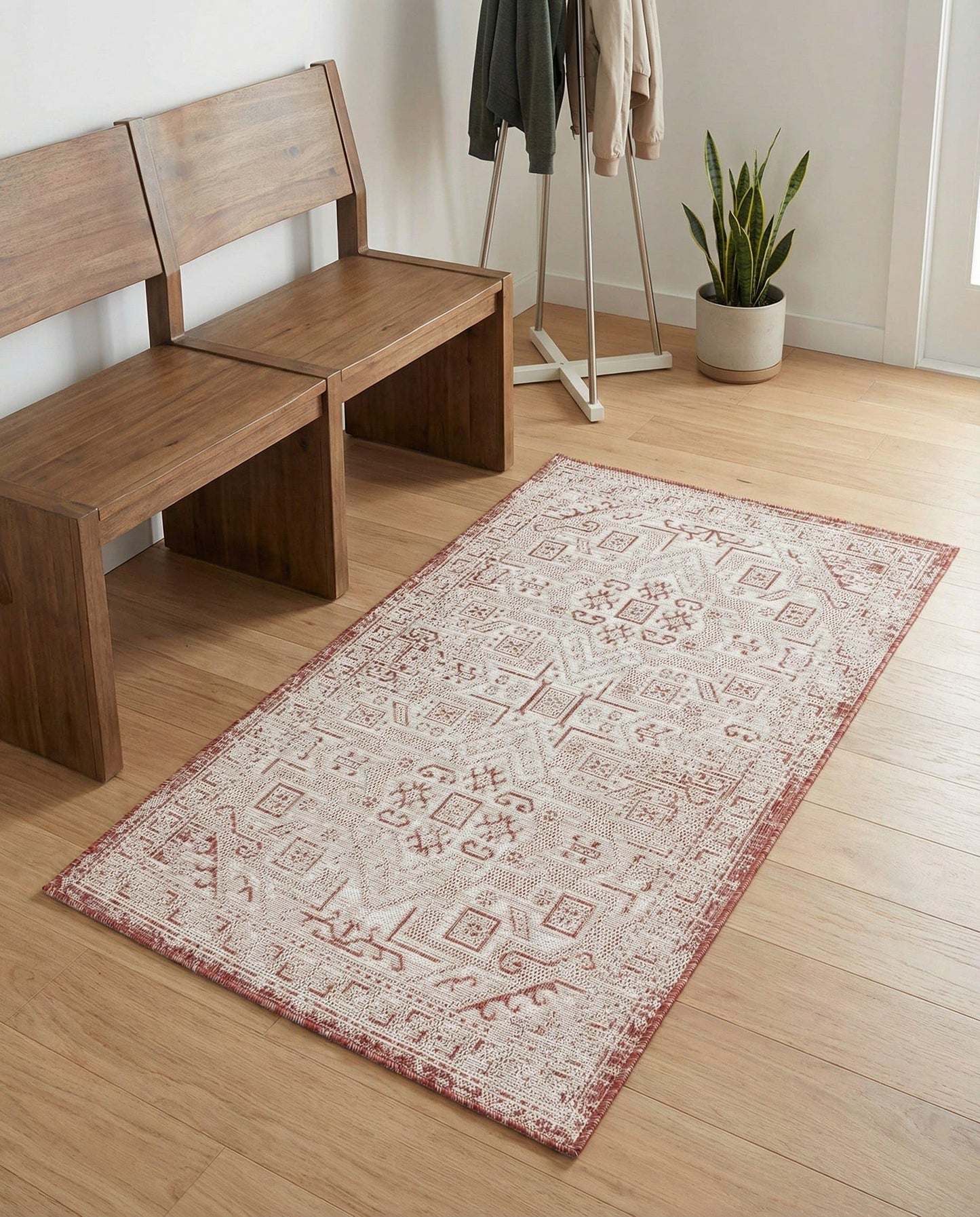 Rugs.com - Outdoor Aztec Rug – 3' 1 x 5' 3 Rust Red Washable Indoor Outdoor Rug – Flatweave Area Rug for Patio, Deck, Porch, and Entryway