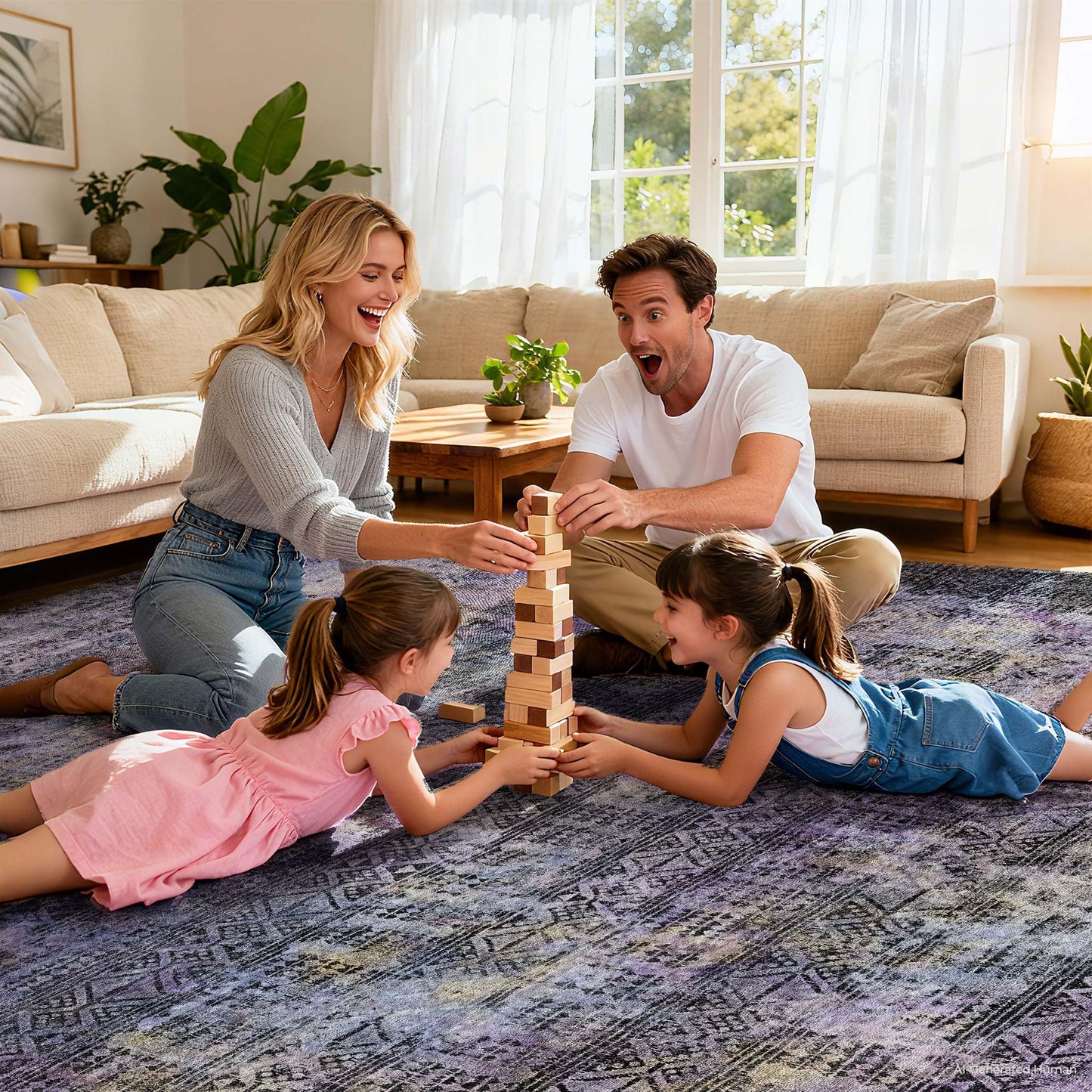 Kokia Abstract Area Rugs Washable Indoor 6x9 Rug Boho Distressed Retro Low Pile Non-Slip Non-Shedding Black Purple Carpet Bedroom Living Room Dining Room, Violet and Slate Blue