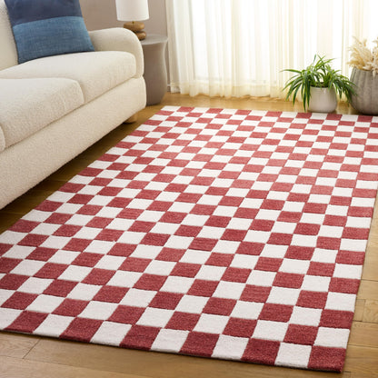 SAFAVIEH Area Rug 5x8 - Ebony Collection - Red & Ivory, Handmade Wool, Checkered Design, Ideal for Living Room, Bedroom, Dining Space (EBN175Q)