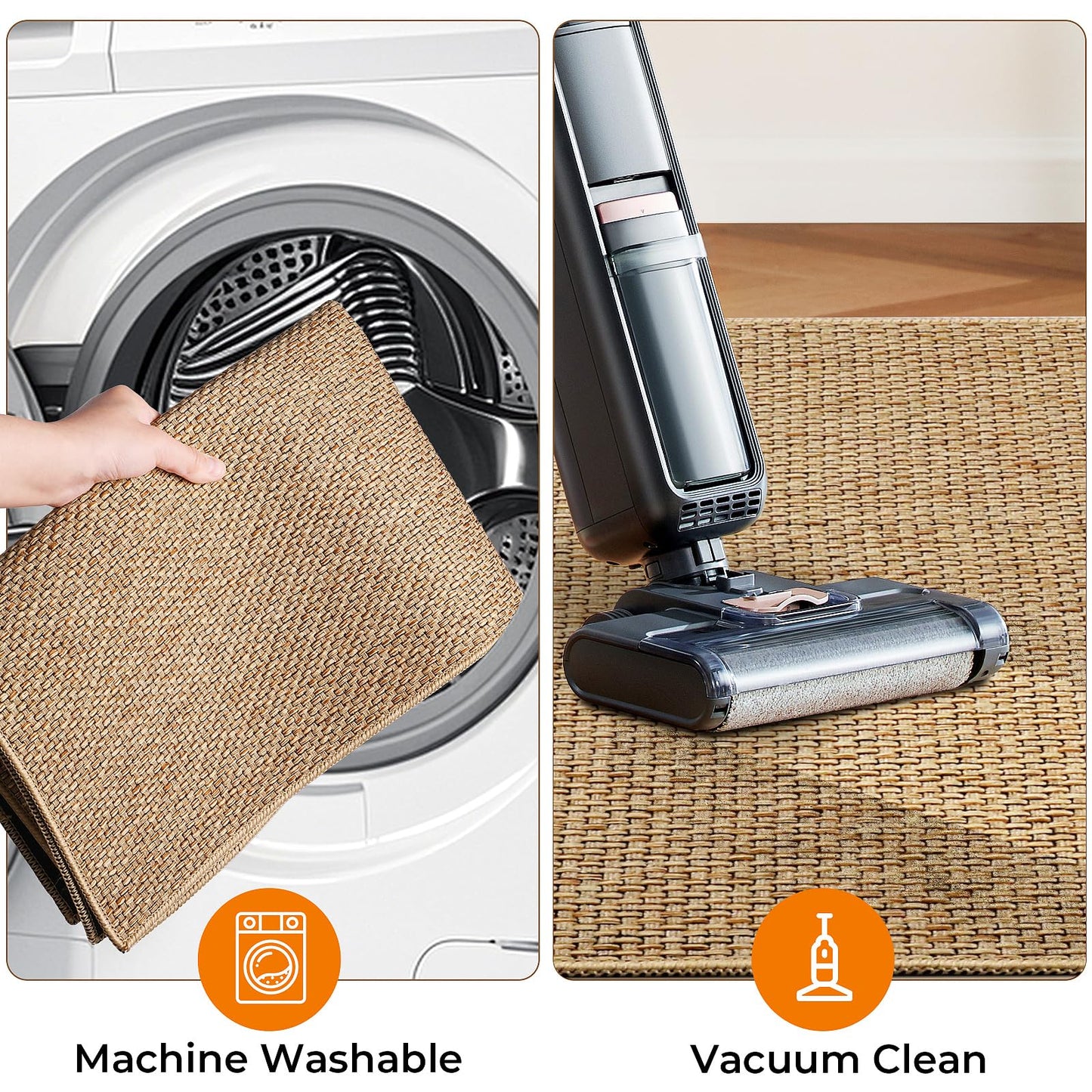 SofterCharm Kitchen Rugs and Mats, Non Slip Washable Set of 2 PCS, Absorbent Kitchen Mats for Floor, Kitchen Runner Rug, Rubber Backing, for Kitchen Decor, Front of Sink(Khaki, 20’’x 32’’+ 20’’x 47’’)