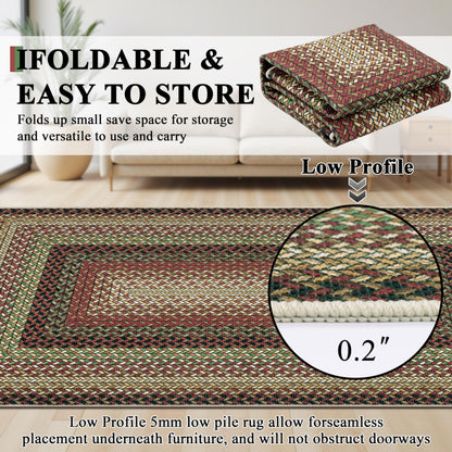 Ileading Faux Braided Area Rug 6'x9' Washable Farmhouse, No-Shed Non-Slip Woven Carpet, Pet Friendly Stain Resistant Jute Style Rug for Living Room Dining Bedroom Office