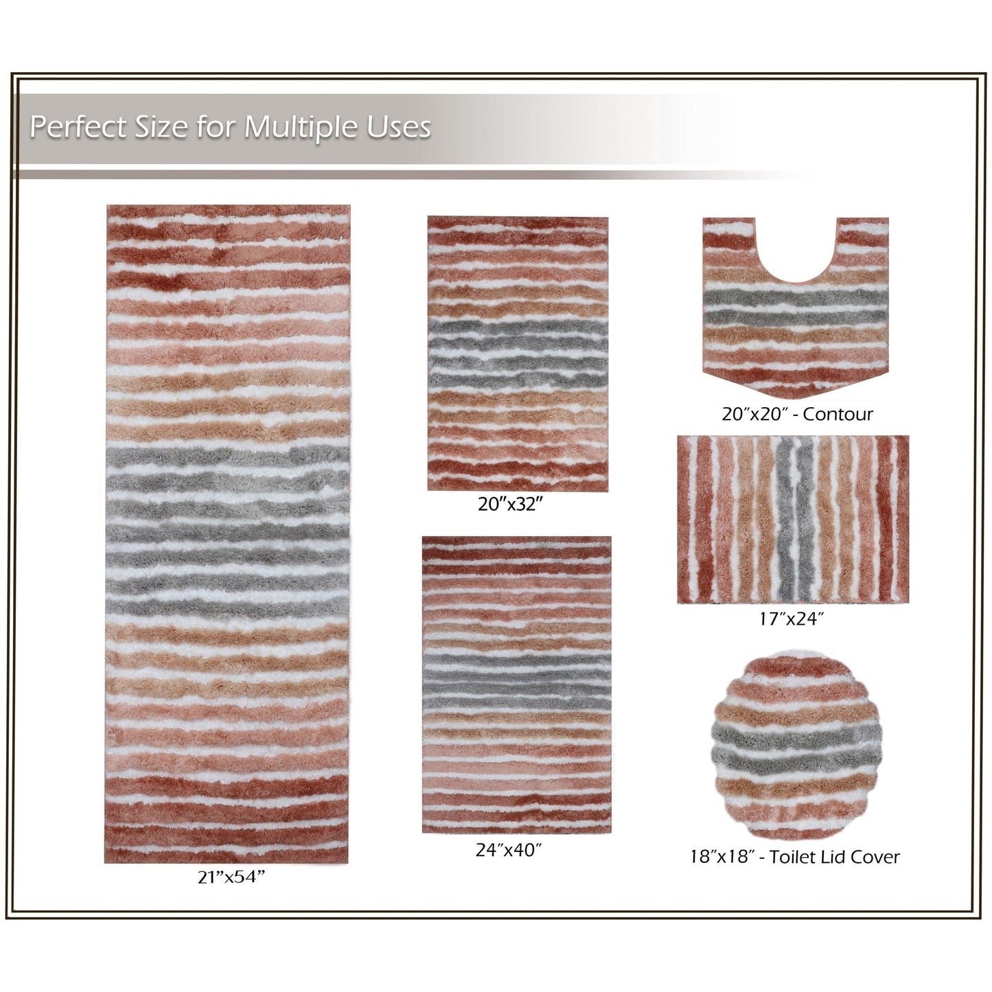 Home Weavers Luxury Toilet Rugs U-Shaped 20x20, Extra Soft and Absorbent Microfiber Bathroom Rugs, Non-Slip Plush Shaggy Bath Mat, Machine Wash Dry, Contour Bathroom Mats for Toilet Base, Coral