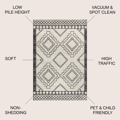 JONATHAN Y Amir Moroccan Beni Souk Cream/Black Indoor Area Rug, 8x10, Bohemian, Scandinavian, Easy-Cleaning for Living Room, Bedroom, Kitchen, Pet Friendly, Non-Shedding (MOH200A-8)