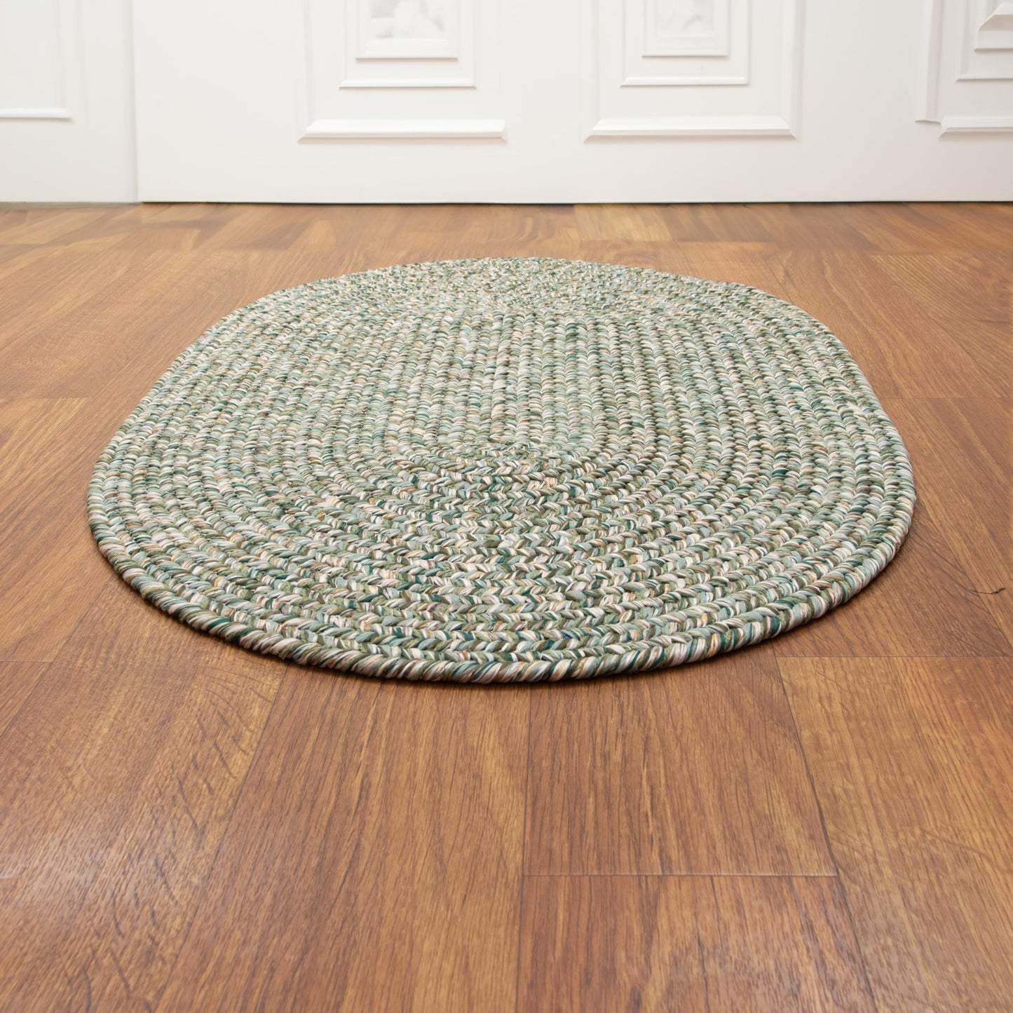 Super Area Rugs Rustic Farmhouse Living Indoor/Outdoor Reversible Braided Rug - Made in USA - Green Mix 2' X 3' Oval