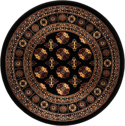 Rugs.com Bokhara Collection Rug – 3 Ft Round Black Medium-Pile Rug Perfect for Kitchens, Dining Rooms