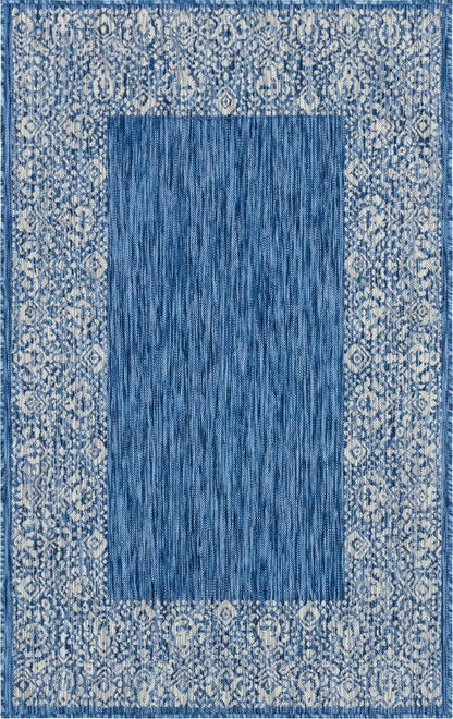 Unique Loom Outdoor Border Collection Area Rug - Floral Border (5' 1" x 8' Rectangle, Blue/ Ivory)