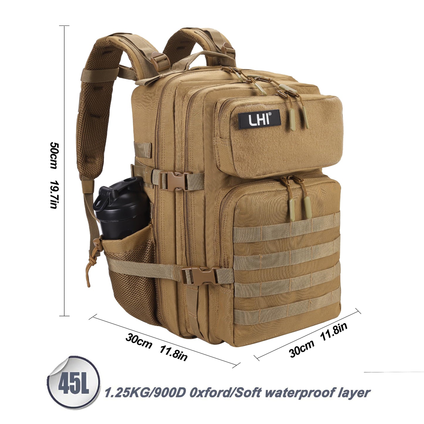 LHI Military Tactical Backpack for Men and Women 45L Army 3 Days Assault Pack Bag Large Rucksack with Molle System