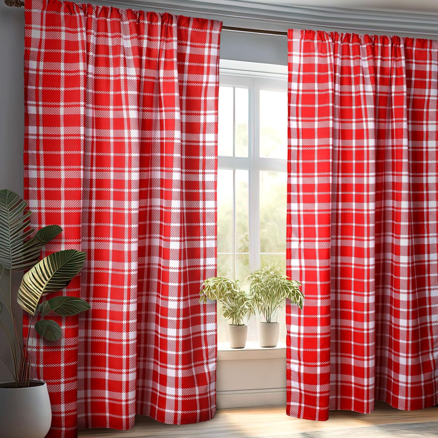 Fanfanwin Red and White Plaid Curtains Buffalo Plaid Curtain Farmhouse Valentine's Day Window Drapes for Living Room Bathroom Home Decoration