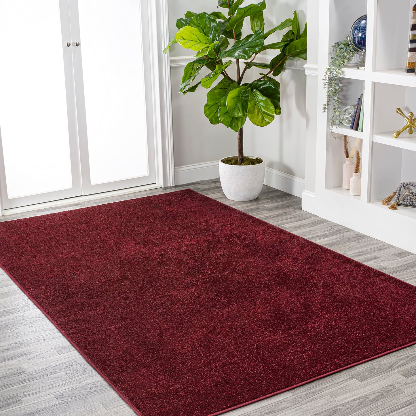 JONATHAN Y Haze Solid Low-Pile Dark Red Indoor Area Rug 3x5, Coastal,Bohemian,Minimalist,Classic, Easy-Cleaning for Living Room,Bedroom,Kitchen,Pet Friendly,Non-Shedding (SEU100Q-3)
