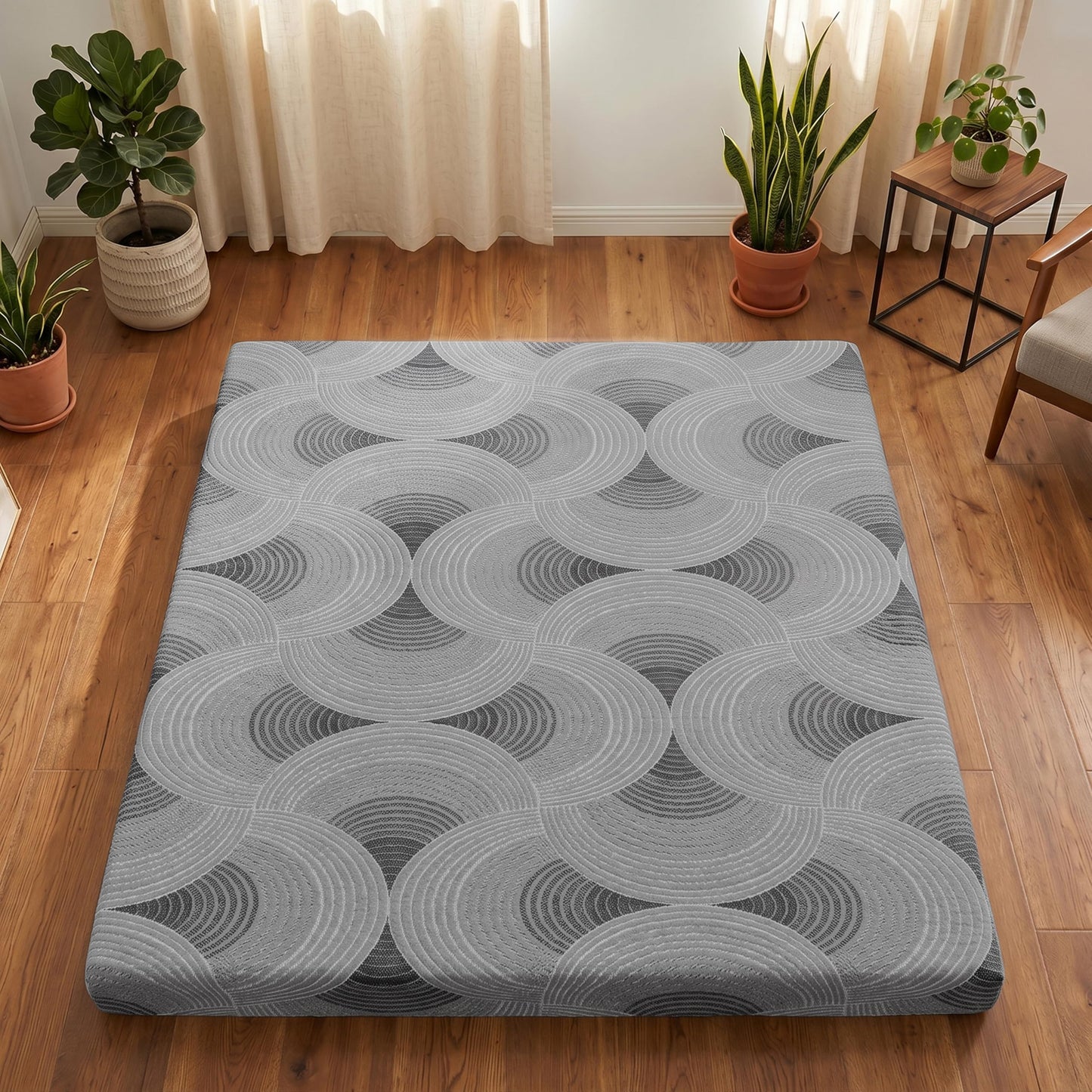 Castage Japanese Floor Mattress, 3.5" Thicken Futon Mattress Tatami Mat with Non-Slip Bottom,Removable Washable Cover,Foldable Mattress Tatami Mat Sleeping Pad，Grey Geometric，Queen(80''x60'')