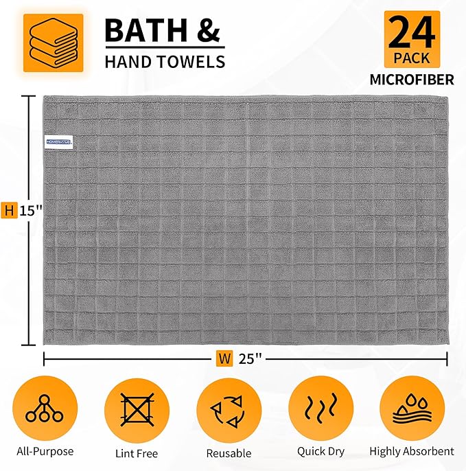 HOMERHYME Hand Towels for Bathroom, 24 Pack 25''*15'' Microfiber Grey Bath Hand