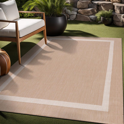 Luul Home Bordered Outdoor Rug 9x12 Washable Outside Carpet for Indoor Patio Porch Waterproof Easy Cleaning Non Shedding Area Rugs Beige 9 x 12