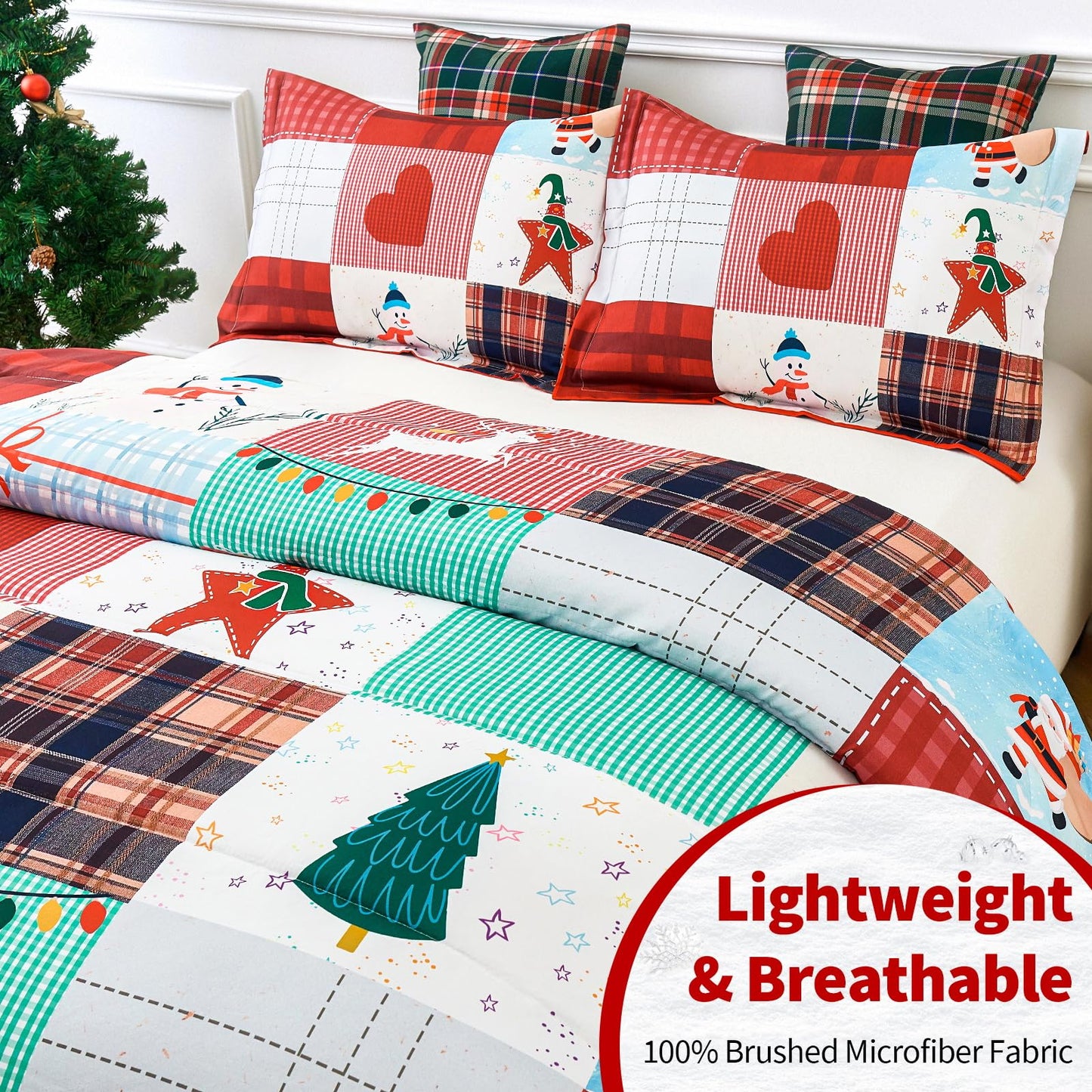 YIYEA Christmas Full Size Comforter Sets for Girls Boys, Cute Kids Comforter with 2 Pillowcase, Ultra Soft Brushed Microfiber Christmas Bedding Comforter Sets, Suit for All Season, Machine Washable
