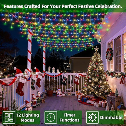 1332 LED Christmas Lights with 296 Drops,132ft 12 Modes Hanging ice String Lights with Timer & Dimmable & Waterproof, Plug-in Fairy Lights for Tree Holiday Wedding Party Christmas Decor Multicolor