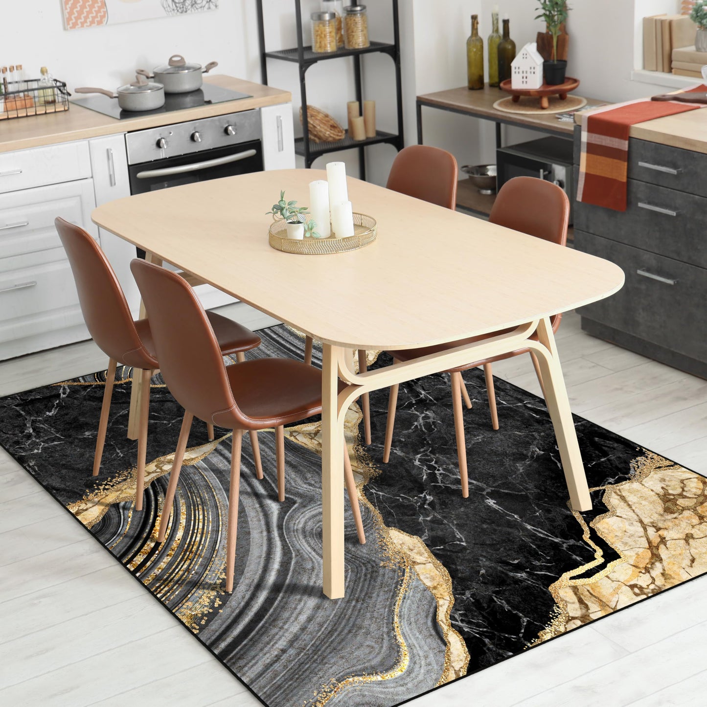 Black and Gold Area Rug 5x7 ft for Living Room Abstract Marble Large Non Slip Washable Rugs Ultra-Soft Low Pile Indoor Floor Mat Carpet for Bedrooms Playroom Office Kitchen (Black Gold, 5'x7')
