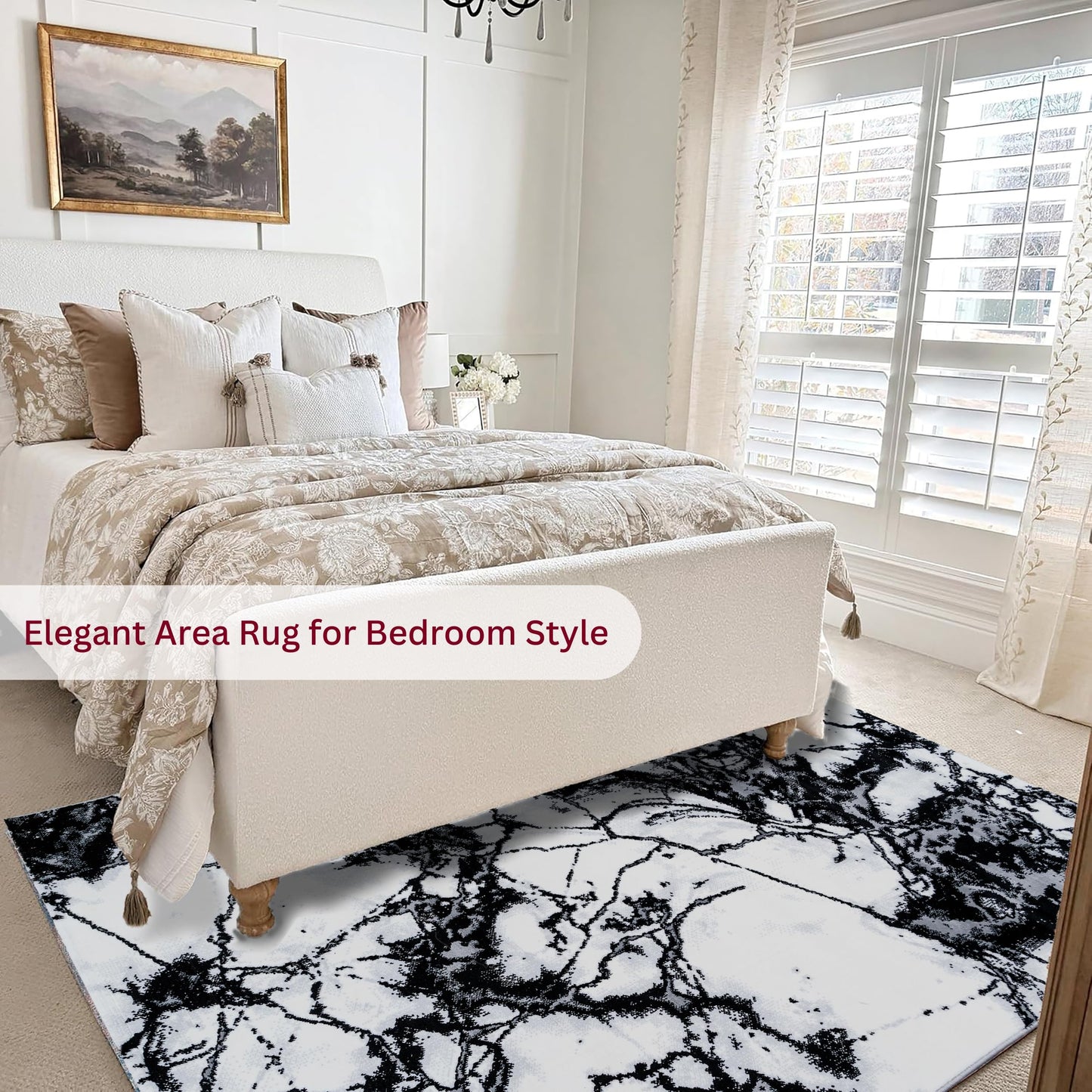 CoziRita 5x7 Modern Abstract Area Rug for Living Room, Soft Medium Pile Carpet, Non-Shedding Easy Care, High Traffic Floor Rug, Family Friendly, Pet Friendly, Designed for Real Homes - Black Marble