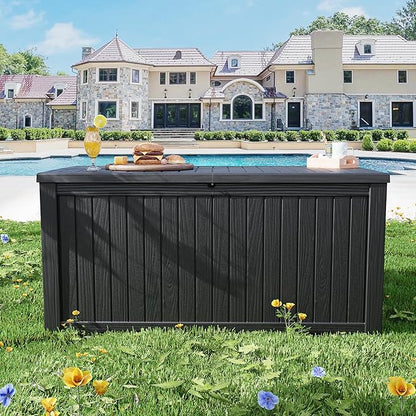 200 Gallon Waterproof Large Resin Deck Box Indoor/Outdoor Lockable Storage Container and Seating for Garden, Pool, and Patio (200 Gallon, Black)