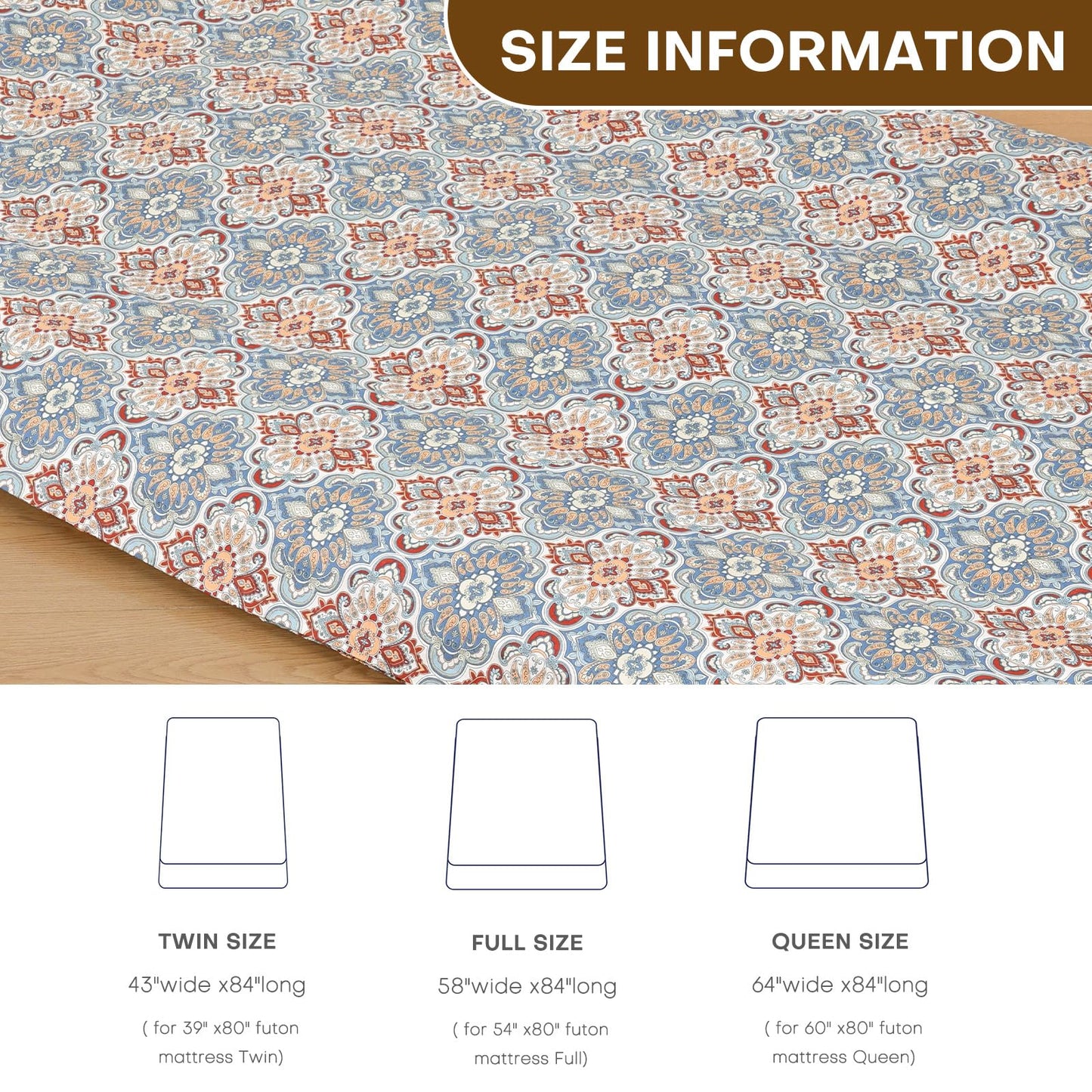 100% Cotton Floor Futon Mattress Cover (Only Cover), Soft Skin-Friendly Washable Zippered Futon Cover for Traditional Japanese Floor Futon Mattress, Tatami Mattress Dustproof Cover (Twin, Flower)