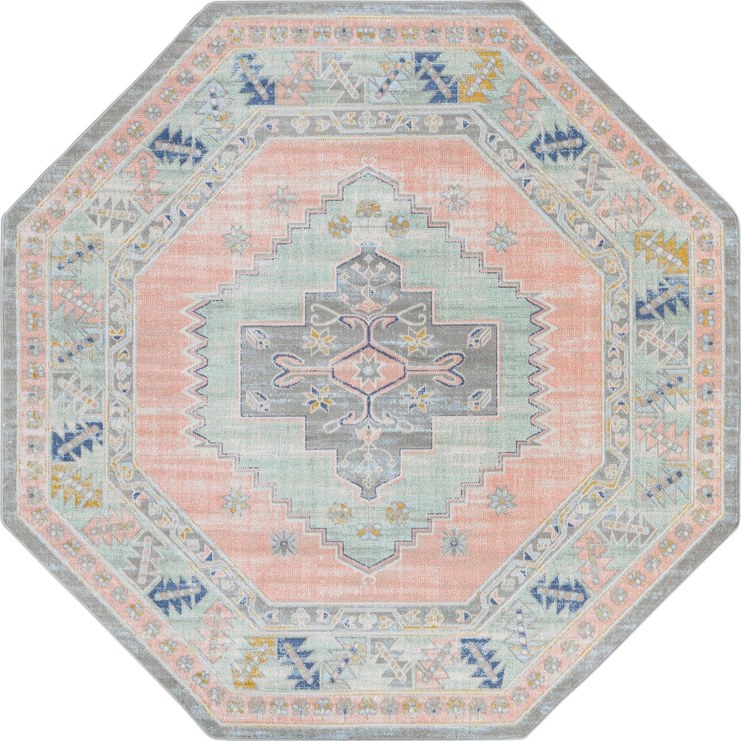 Rugs.com - Whitney Collection Rug – 8 Ft Octagon Pink Easy-Clean Flatweave Rug Vintage Medallion Design for Living Rooms, Dining Rooms, and Entryways