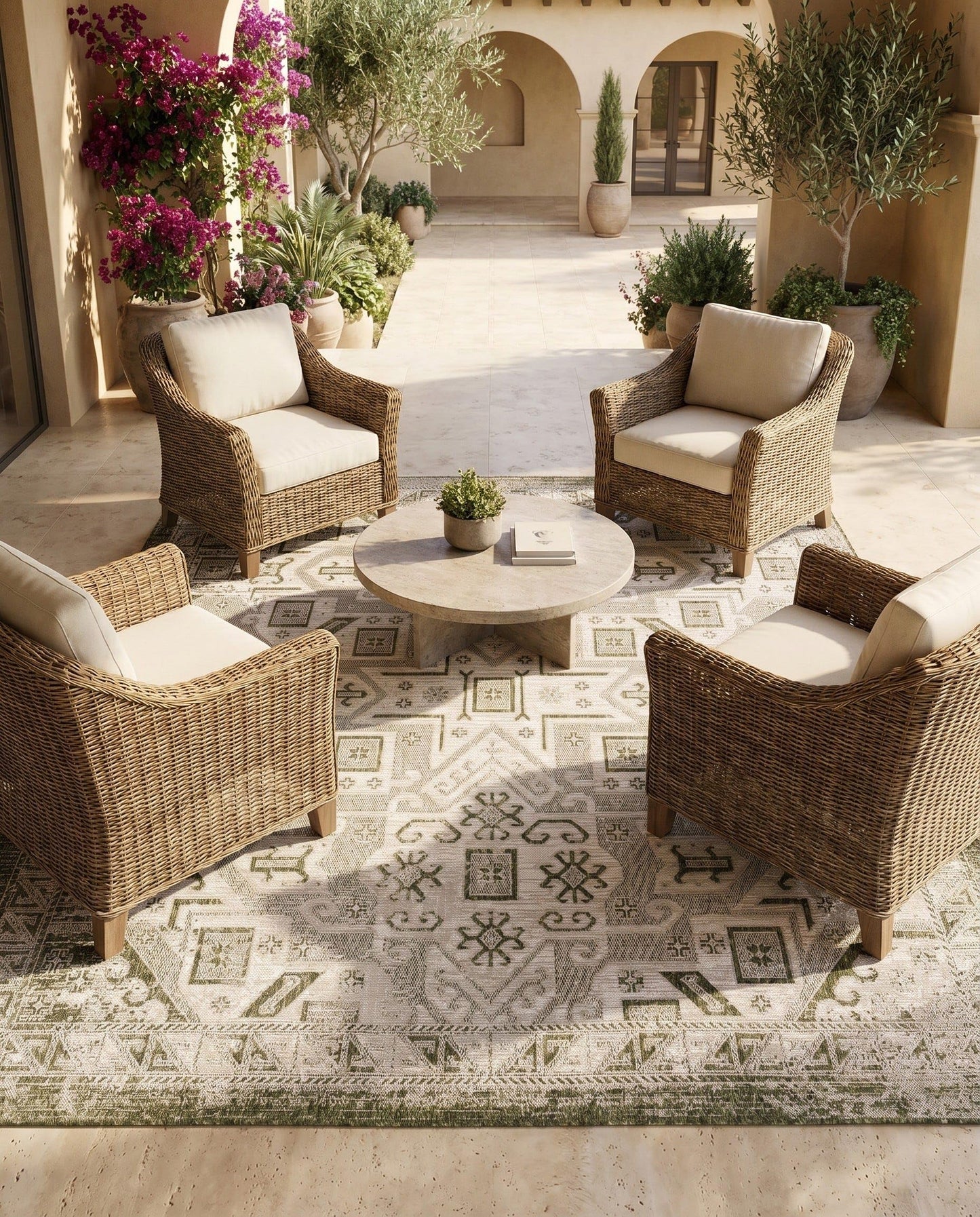 Rugs.com - Outdoor Aztec Rug – 8 Ft Square Green Indoor/Outdoor Rug – Washable Flatweave Area Rug for Patios, Decks, and Porches