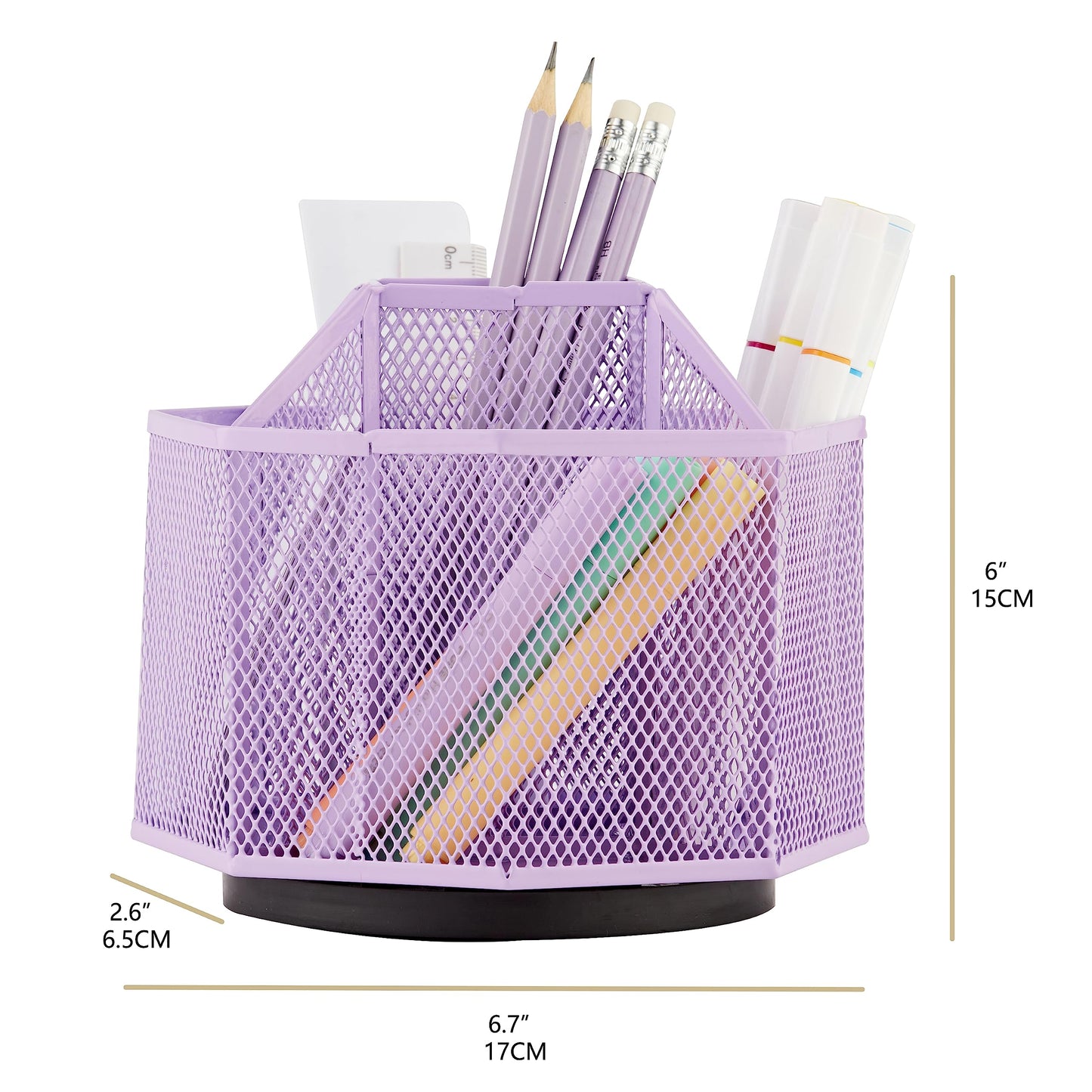 Annova Mesh Desk Organizer Rotate with 5 Compartments Spinning Tidy Candy/Pen Holder Office, Art Supply, Storage, Classroom, Home (Light Purple)